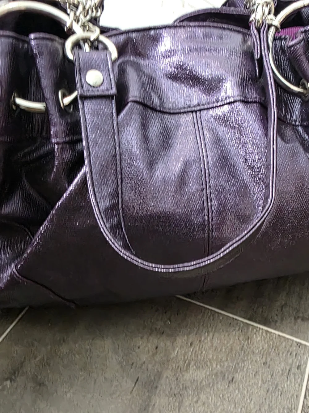 Metallic Purple Shoulder Bag with Chain Accent